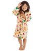 18C1071: Kids All Over Print Christmas Plush Dressing Gown- Cream (2-6 Years)
